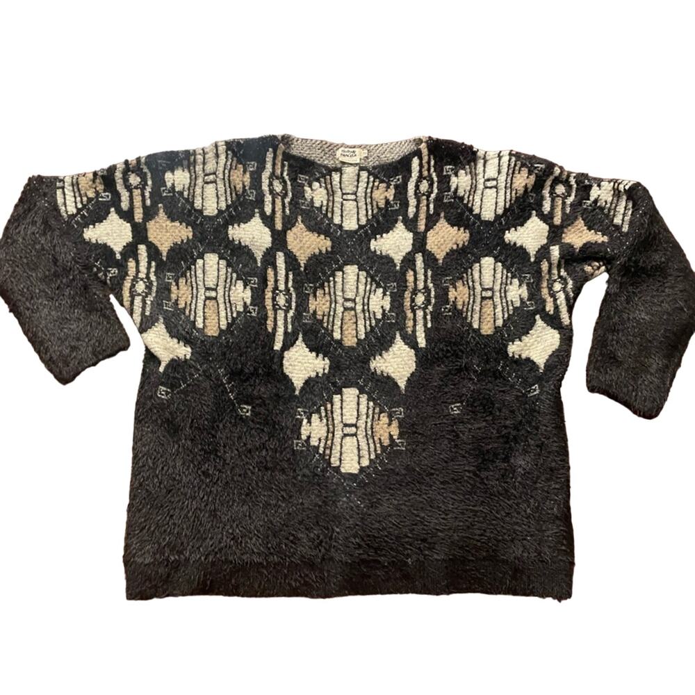 Molly Bracken GORGEOUS fuzzy black brown sweater